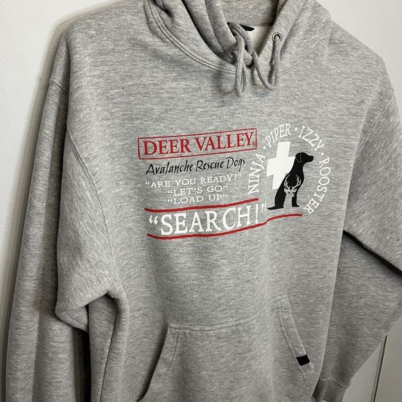 Deer Valley Avalanche Rescue Dogs Search Team Hoodie Pullover Blue 84 Large VGC - Picture 2 of 8